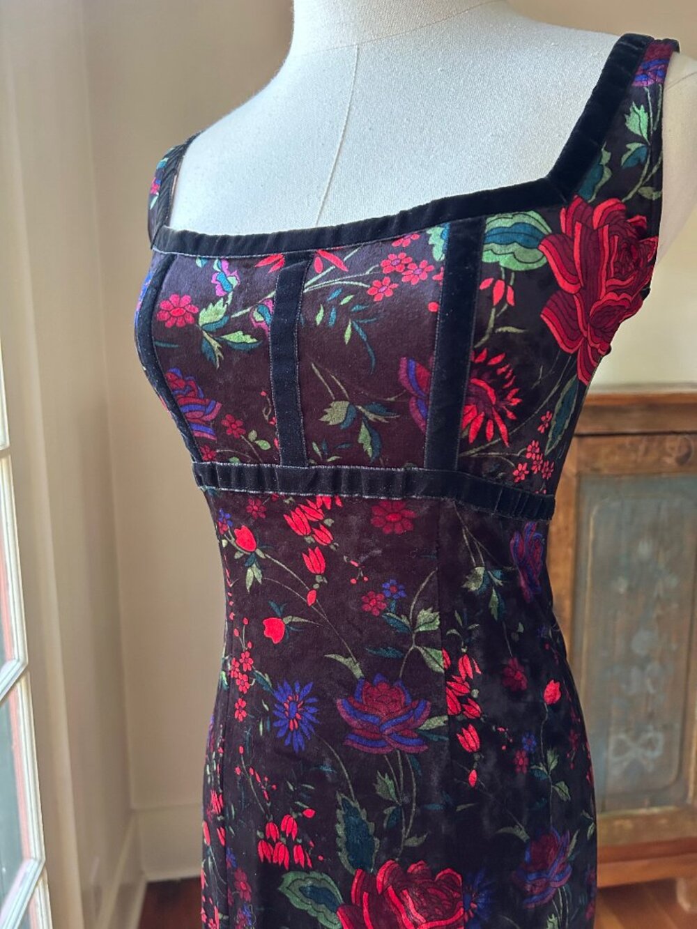 Vintage Betsey Johnson New York Velvet Floral Maxi Dress - Picture 3 of 8